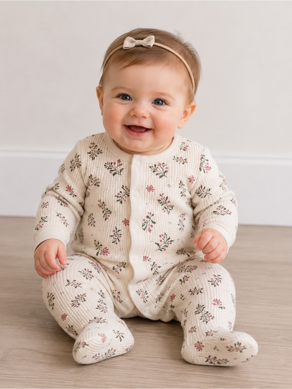 Petit Lem • NWT Neutral Floral Ribbed Footie One-Piece with Snap Front